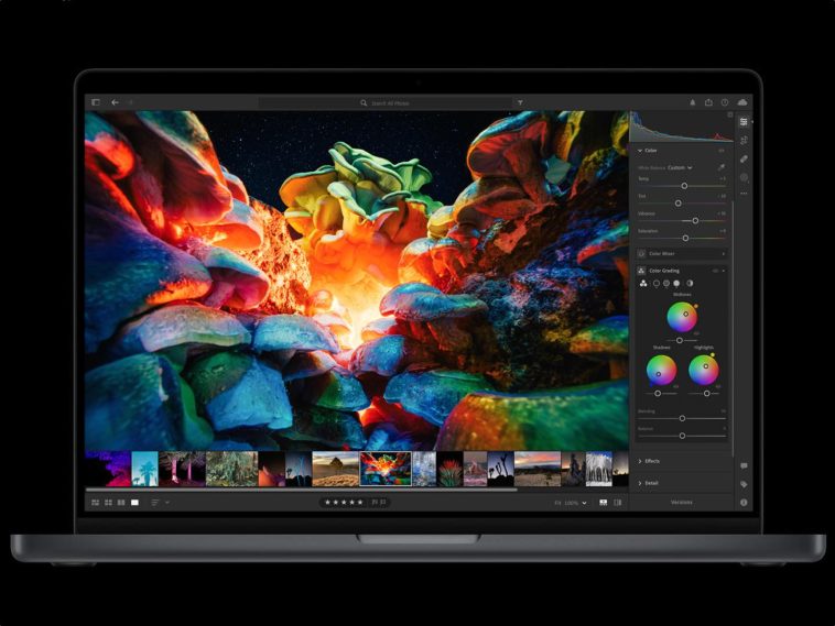 imagen donde se ve un MacBook Pro M3 con una colorida app en su escritorio