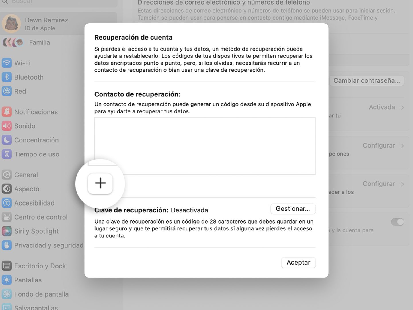 macOS contacto de recuperación de cuenta