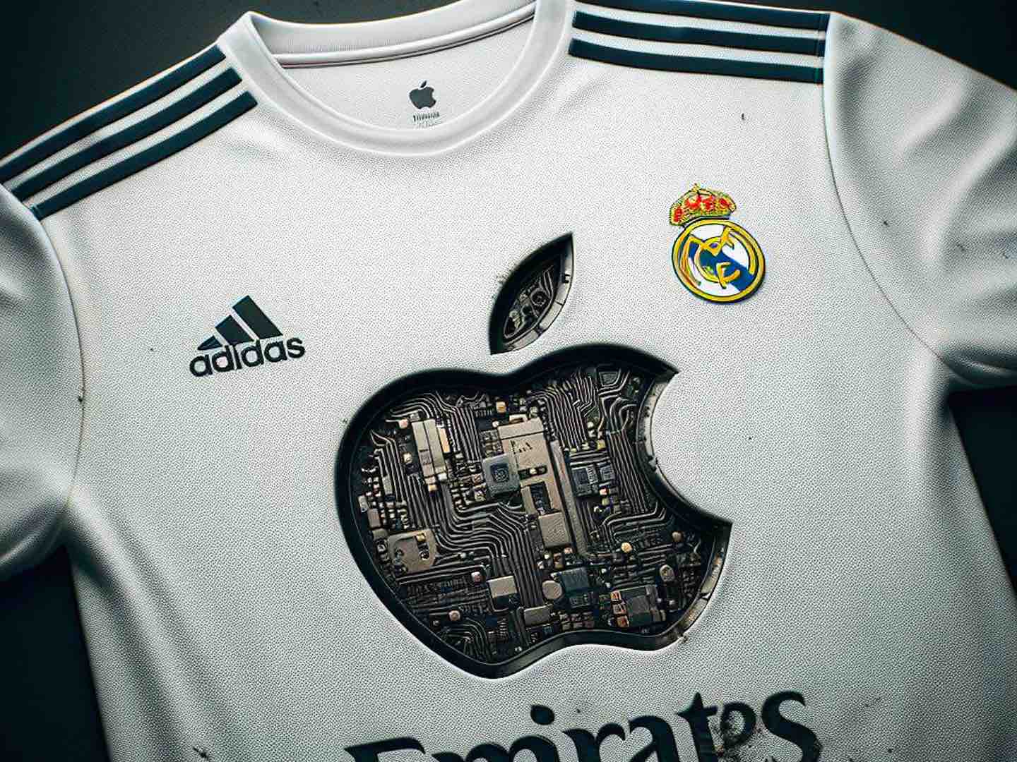 imagen donde se ve una camiseta del Real Madrid con el logo de Apple