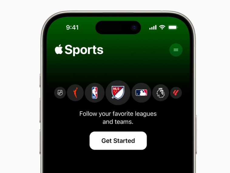 Imagen donde se la parte de arriba de medio iPhone con la app Apple Sports ejecutándose