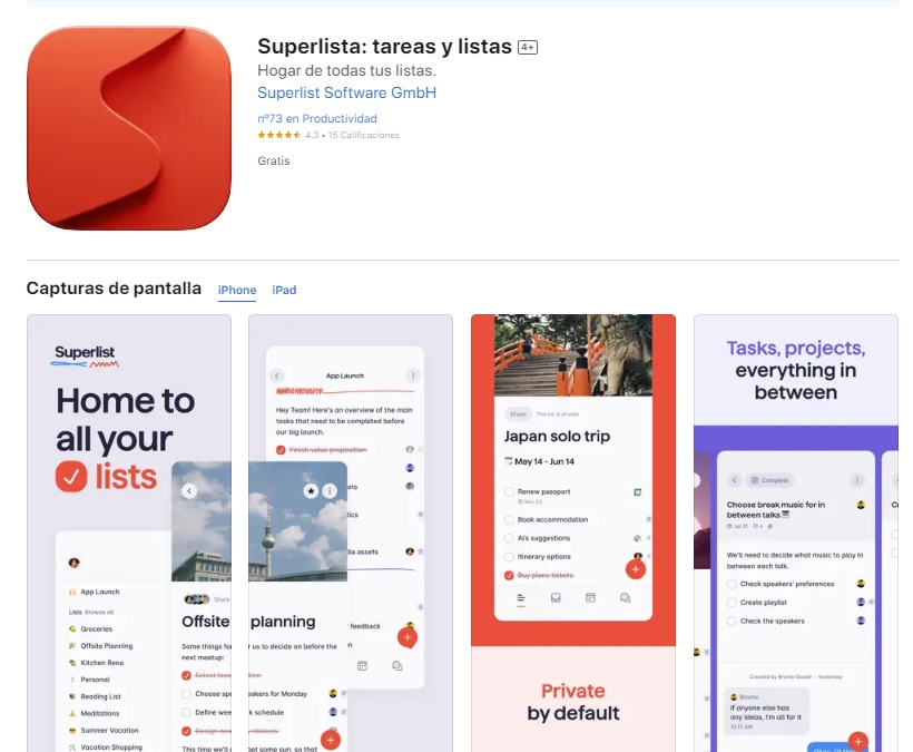 imagen donde se aprecia la app Superlist en la App Store