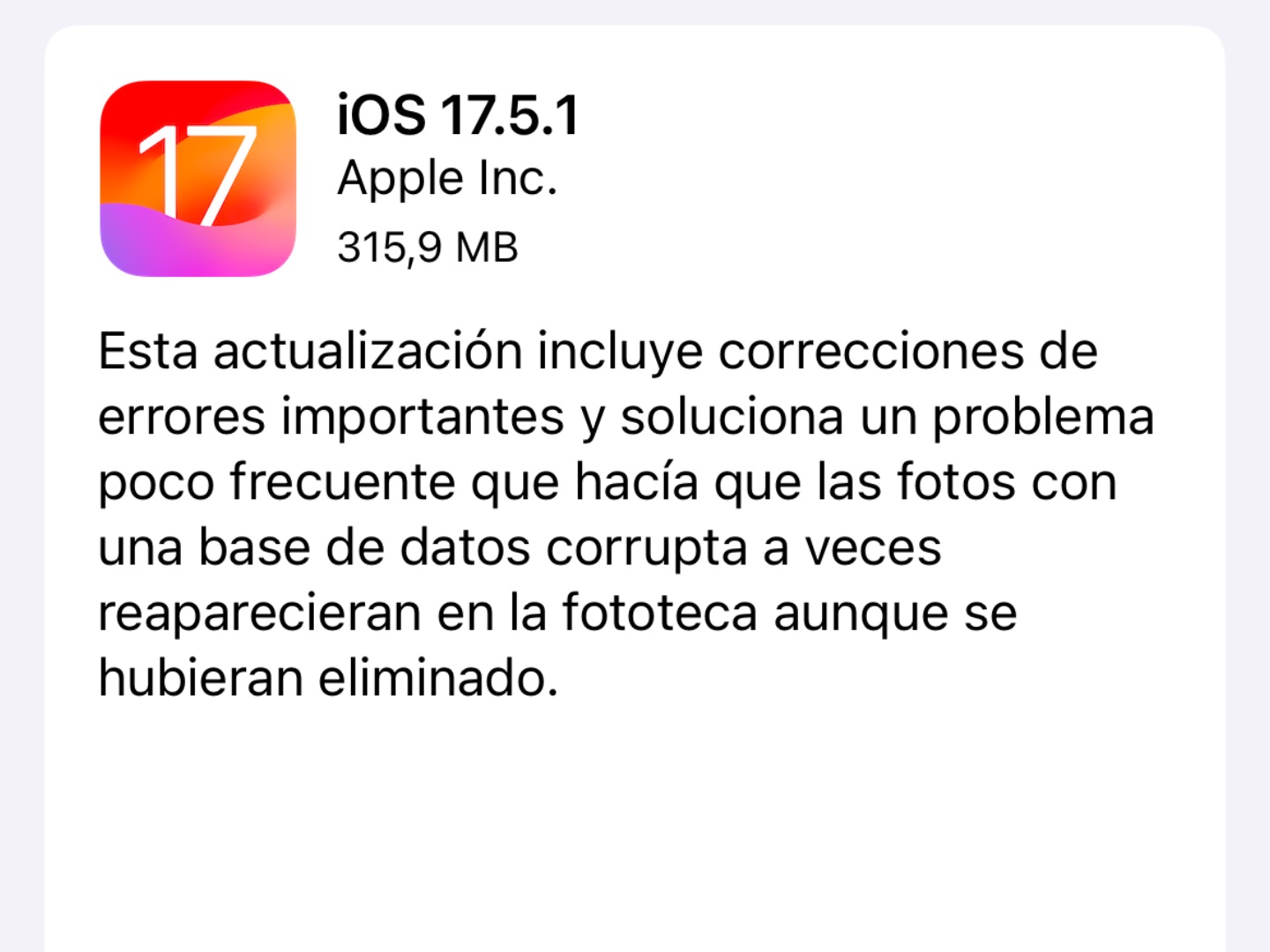 nueva actualización iOS 17.5.1