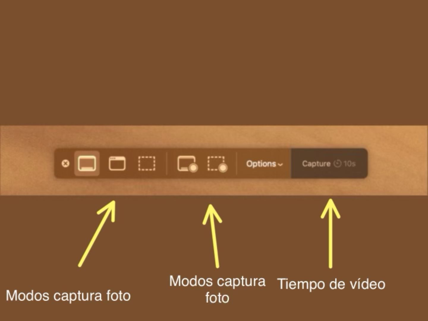 Imagen del modo de captura de la herramienta nativa de macOS