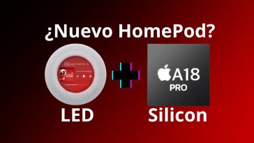 ¿Nuevo HomePod? Y sale una imagen de un HomePod clásico visto desde arriba con una pantalla seguido de un "+" y otra imagen de un Apple Silicon A18