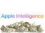 Letras de Apple Intelligence en el centro de la imagen y una cama de dinero debajo.