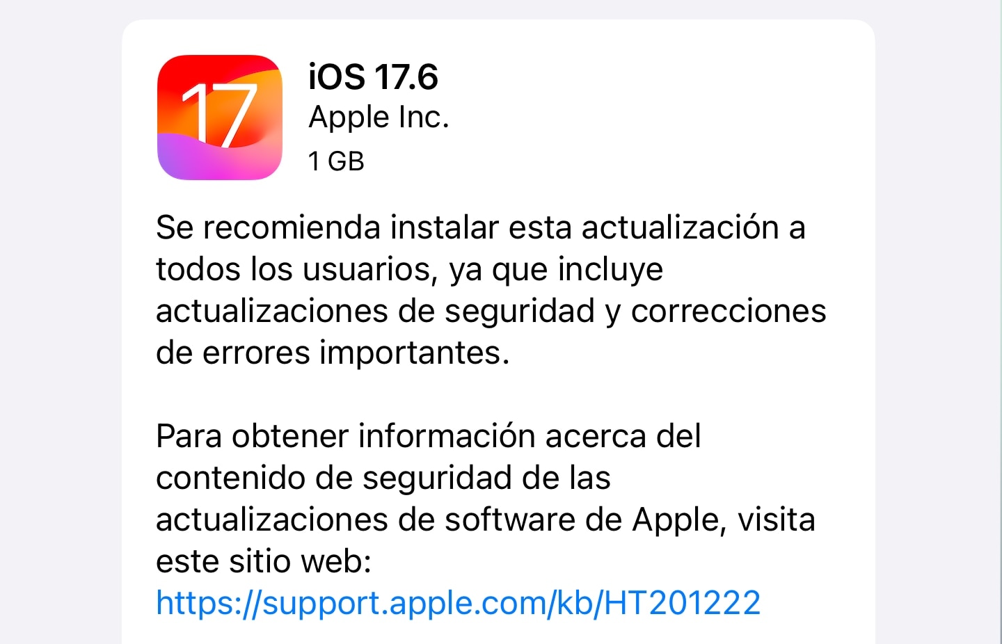 imagen donde se aprecia la version de iOS 17.6