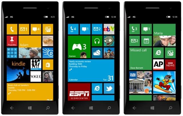 Imagen de Modern UI de Windows Phone 8, evolución del Windows Phone original. 