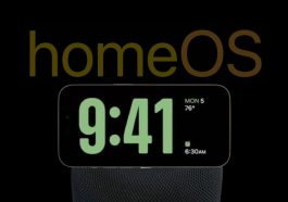 homeOS y un HomePod con la pantalla en modo StandBy de los iPhone