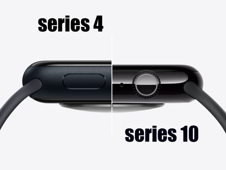 imagen donde se ve una comparativa visual del apple watch series 4 con el tamaño del series 10