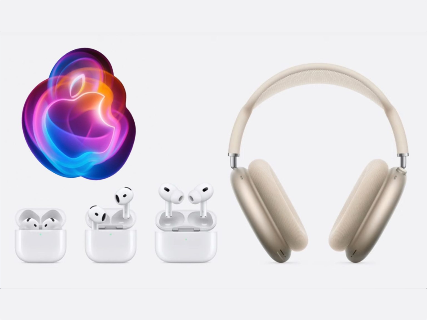 imagen donde se ve la gama de AirPods actual, con los AirPods 4, AirPods Pro 2 y AirPods Max