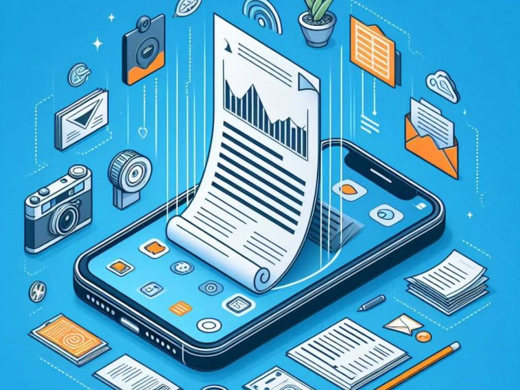 imagen generada por IA donde se ve un iPhone escaneando documentos