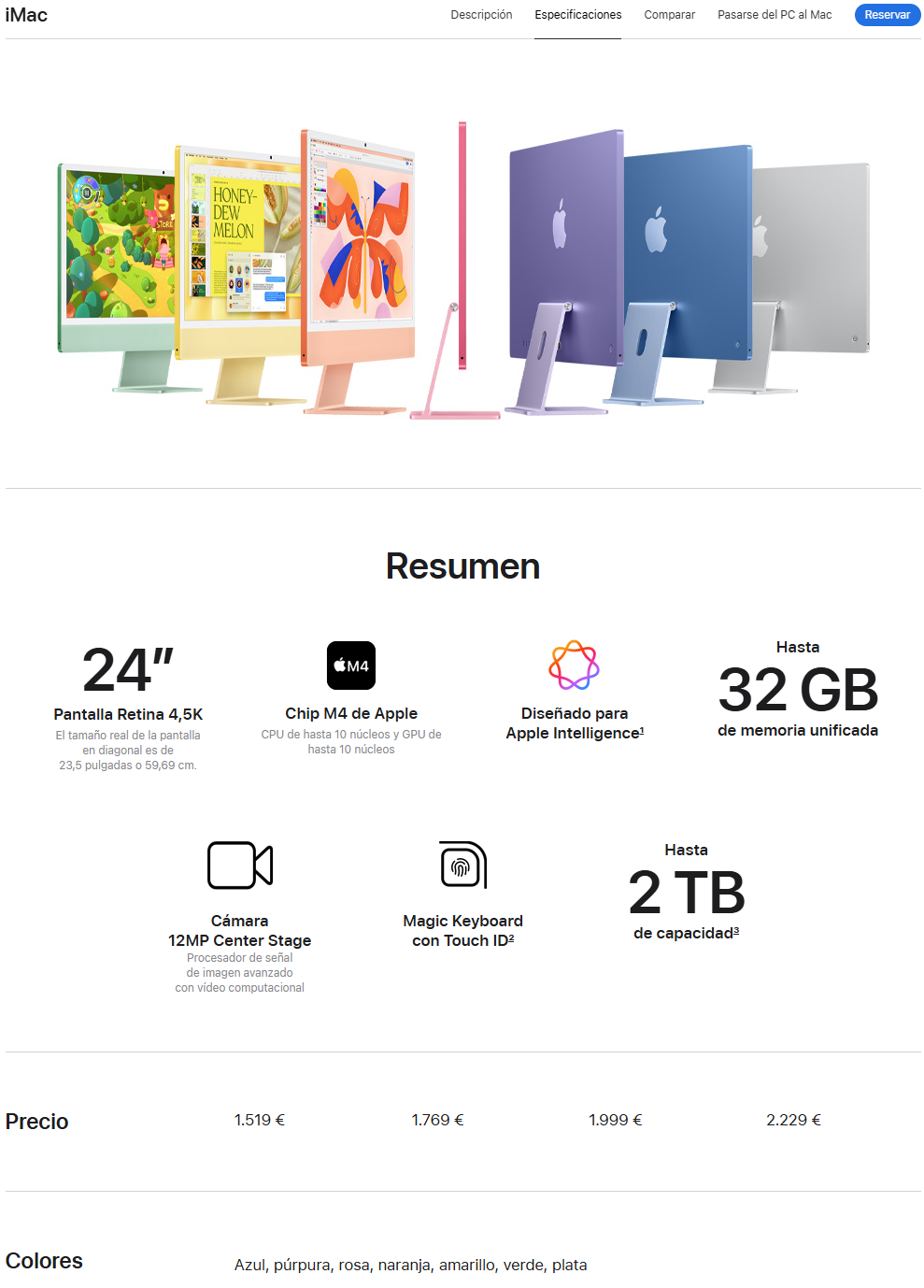 Todas las prestaciones de Apple iMac 