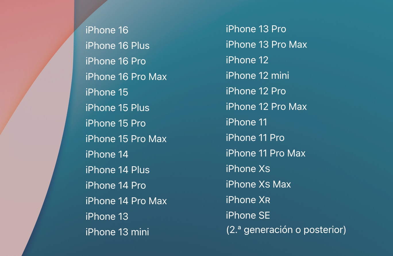 imagen donde se encuentran relacionados todos los iPhone compatibles con iOS 18