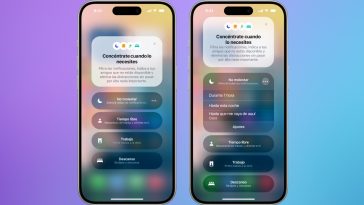 imagen donde se ven dos iPhone con la pantalla de configuración de un modo de concentración