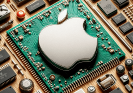 imagen generada por IA donde se ve un chip de Apple con el logo de la manzana