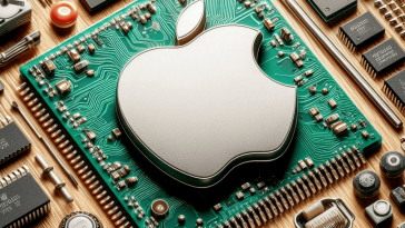 imagen generada por IA donde se ve un chip de Apple con el logo de la manzana