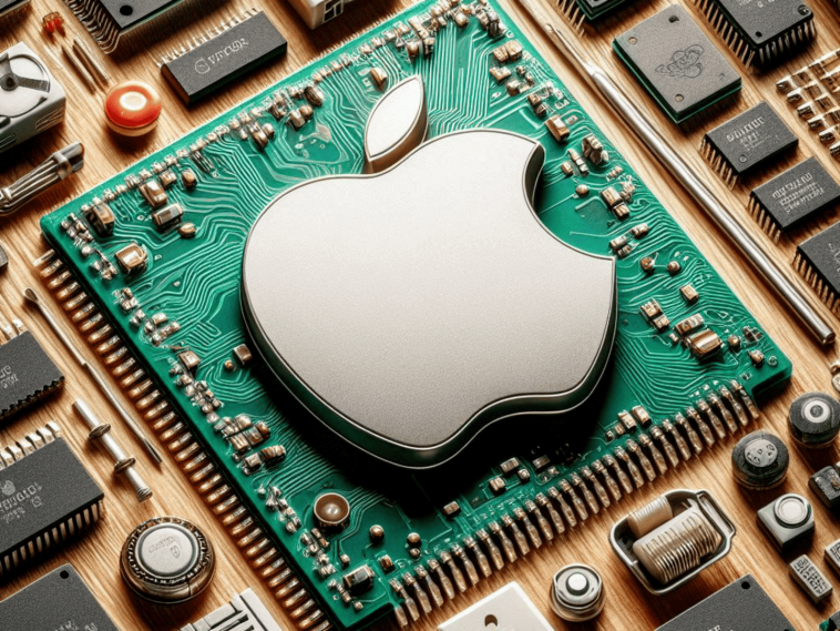 imagen generada por IA donde se ve un chip de Apple con el logo de la manzana