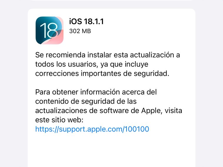 imagen donde se ve la actualización de iOS 18.1.1