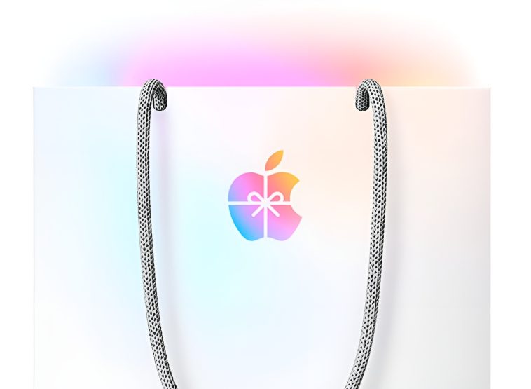 imagen donde se aprecia una bolsa de regalo con el logo de la manzana de Apple