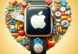 imagen creada por IA donde se ve un apple watch sobre un gran corazon que emula lo que sería la Salud