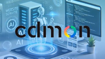 imagen generada por IA donde se ve una inteligencia artificial y el logo de cdmon, proveedor líder de servicios de internet