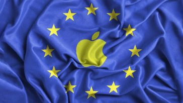 imagen de 9to5mac donde se ve el logo de la unión europea y en el centro el logo de Apple