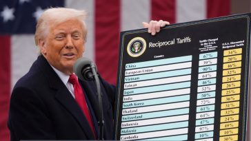 imagen donde se ve a Donald Trump sosteniendo una tablilla donde están anotados los incrementos arancelarios en los diferentes productos