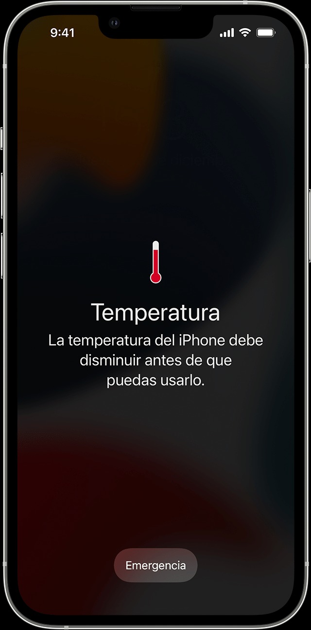 iPhone mostrando la pantalla donde indica que la temperatura es muy alta y debes esperar a utilizar el dispositivo de nuevo.