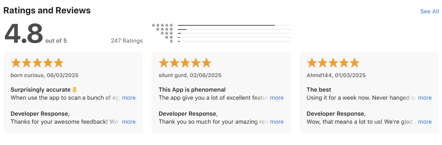 4.8 estrellas de 5 en la App Store. 