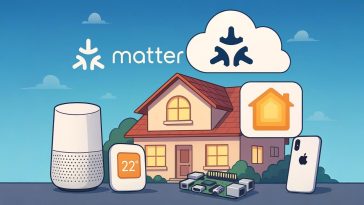 imagen generada con chatgpt donde se ve una casa domotizada y aparece la palabra matter