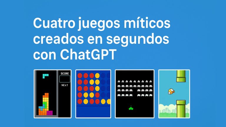 imagen donde se ve las pantallas de los cuatro juegos míticos Tetris, Conecta 4, Space Invaders y Flappy Bird