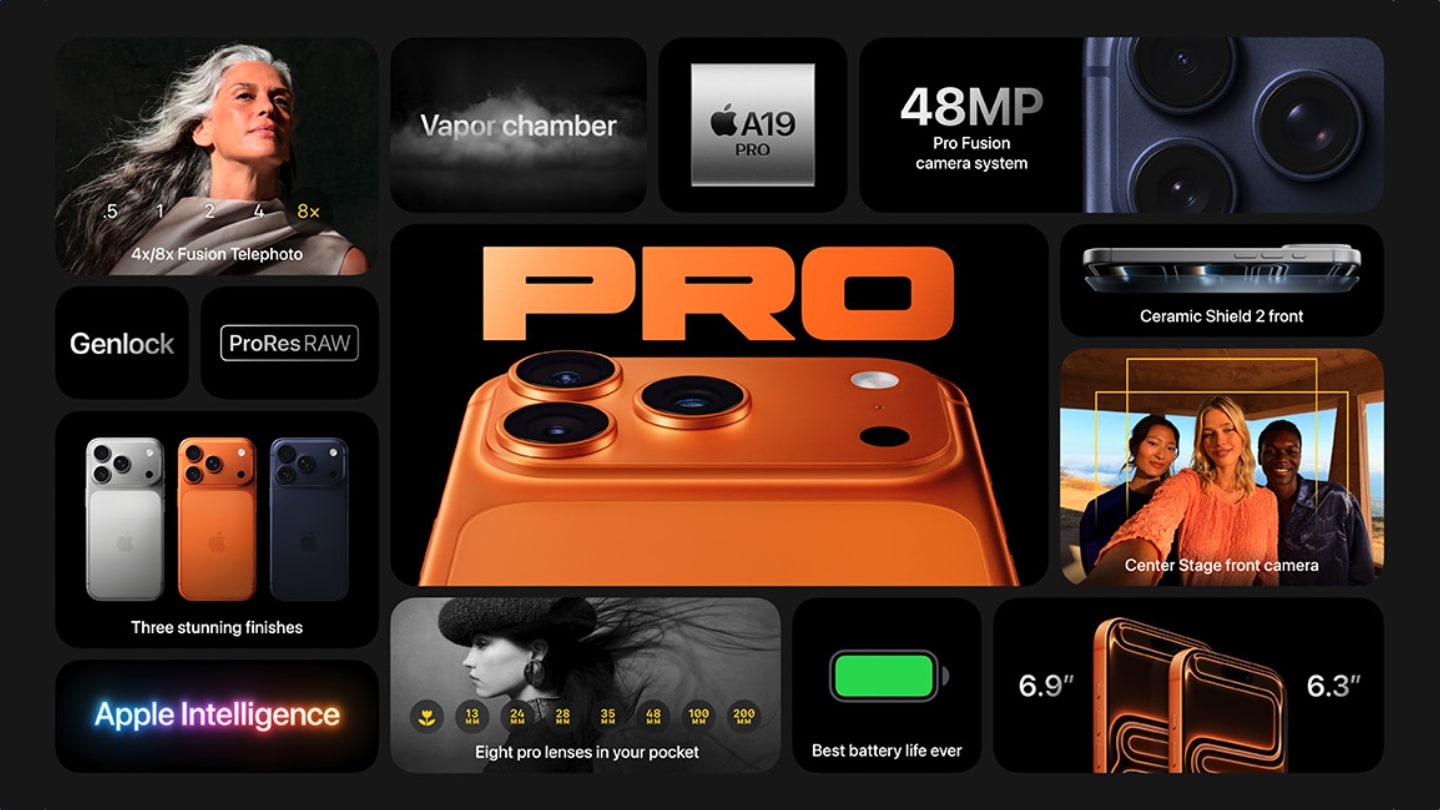 imagen donde se pueden ver todas las especificaciones de los iPhone 17 Pro