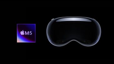 imagen donde se ven las Apple Vision Pro con el logo del chip M5 de Apple Silicon