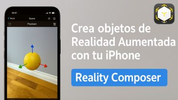 imagen de la app Reality Composer de Apple dentro de un iPhone, para crear objetos de Realidad Aumentada