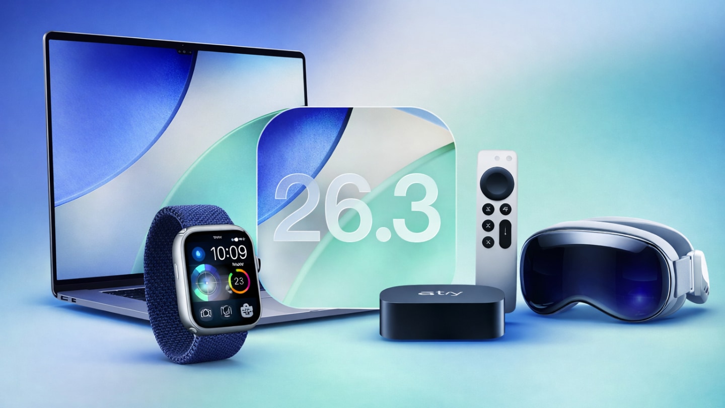 imagen generada por IA de las actualizaciones 26.3 para apple watch, macbook, apple tv y vision pro