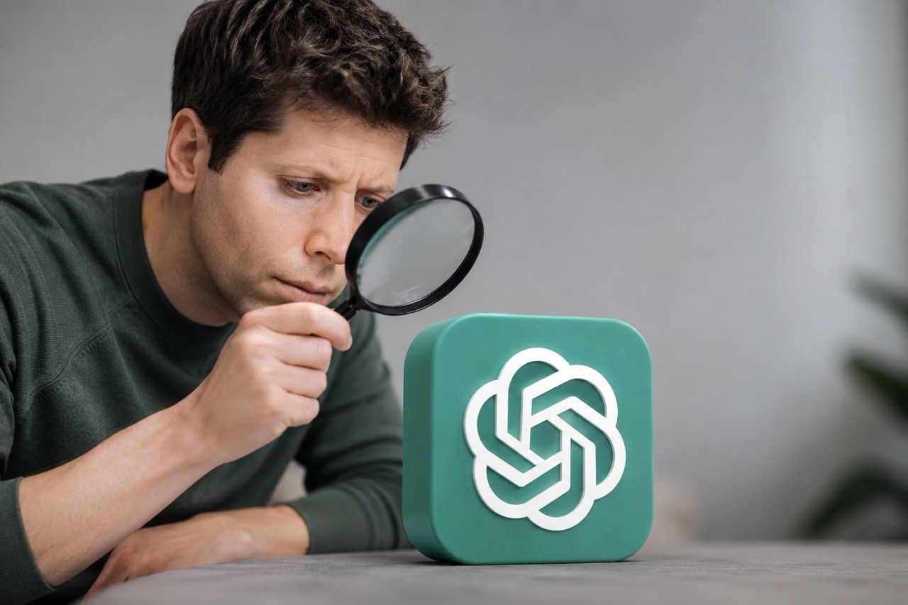 Sam Altman analizando ChatGPT con lupa